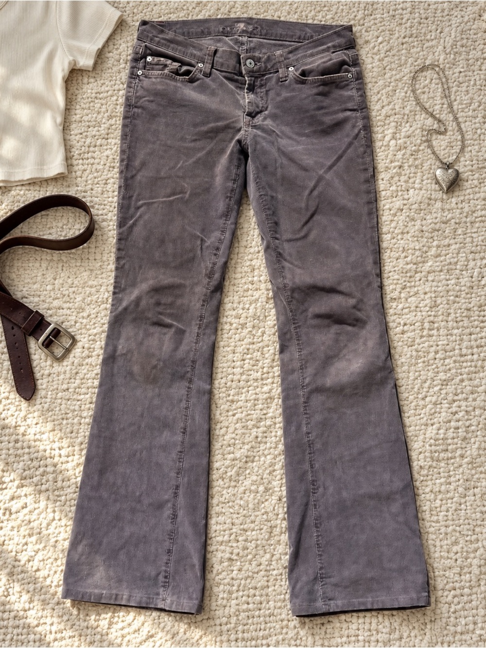 Y2K 7 For All Mankind Low Rise Bootcut Corduroy Pants Mauve Gray Vintage